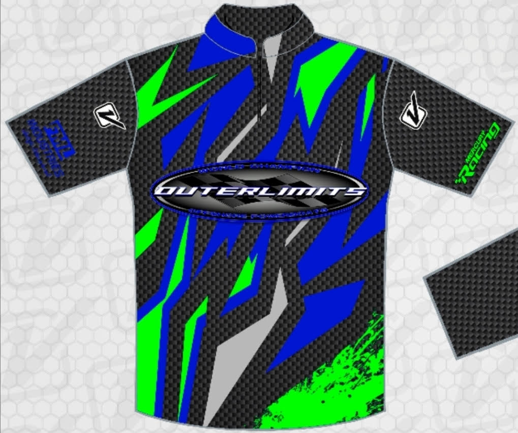 Outerlimits Blue / Green Carbon Boat Owners Crew/Team Shirts
