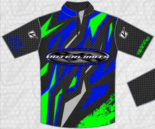 Outerlimits Blue / Green Carbon Boat Owners Crew/Team Shirts